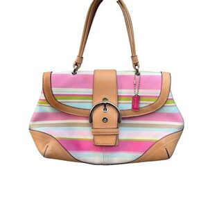 Coach Soho Stylish Pink and Tan Striped Women's Bag